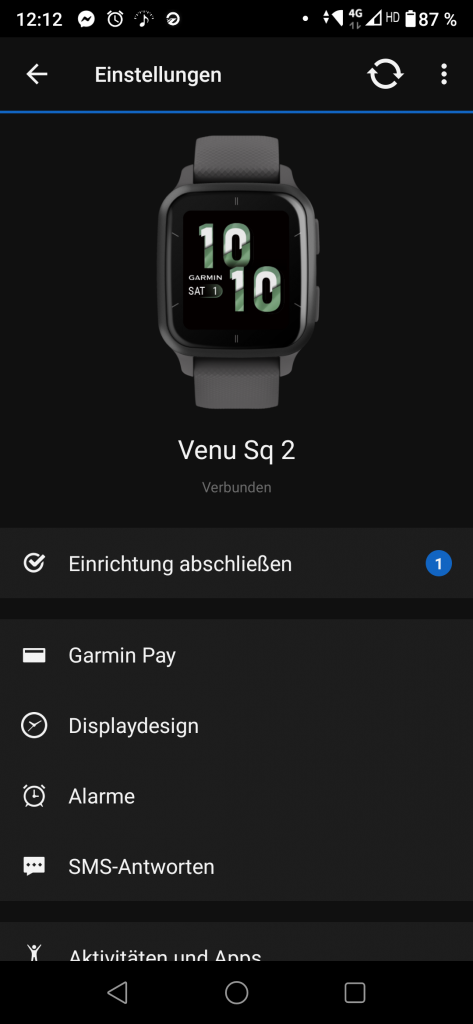 Garmin Venu SQ 2 Smartwatch Screenshot App