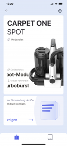 Ansicht der App des Tineco Carpet One Spot Waschsaugers