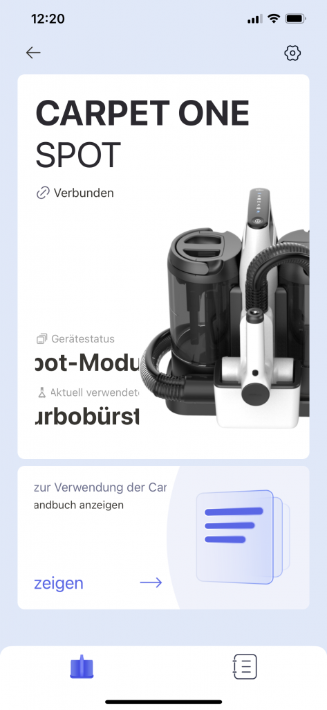 Ansicht der App des Tineco Carpet One Spot Waschsaugers