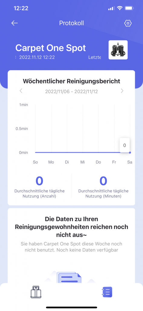 Reinigungsberichte in der App des Tineco Carpet One Spot Waschsaugers