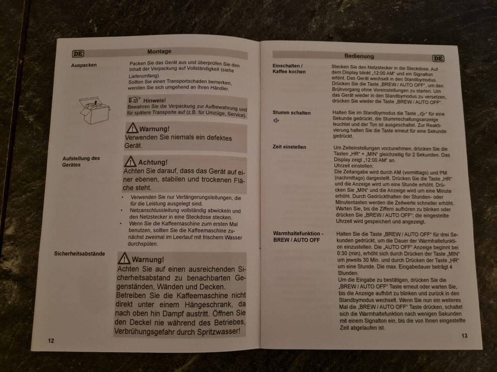 Bedienungsanleitung der Fakir Aroma Grande Kaffeemaschine mit einzelnen Funktionen