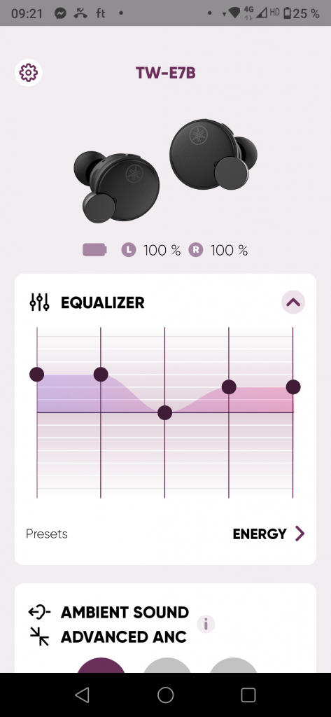 Yamaha TW-E7B App Startseite
