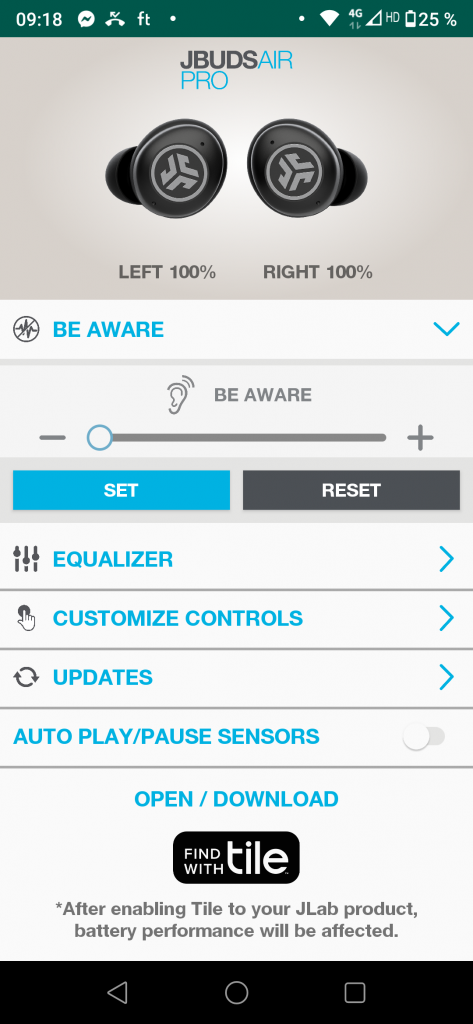 Jlab JBuds Air Pro App Awere-Modus