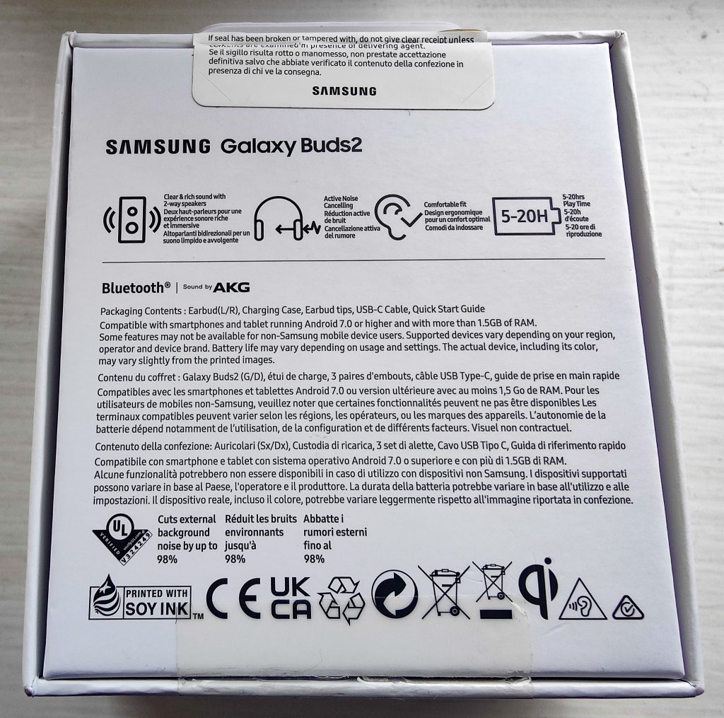 Samsung Galaxy Buds 2 In-Ear-Kopfhörer Verpackung Rückseite