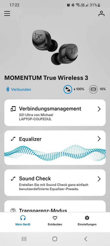 Sennheiser MOMENTUM True Wireless 3 In-Ear-Kopfhörer App Screenshot 4