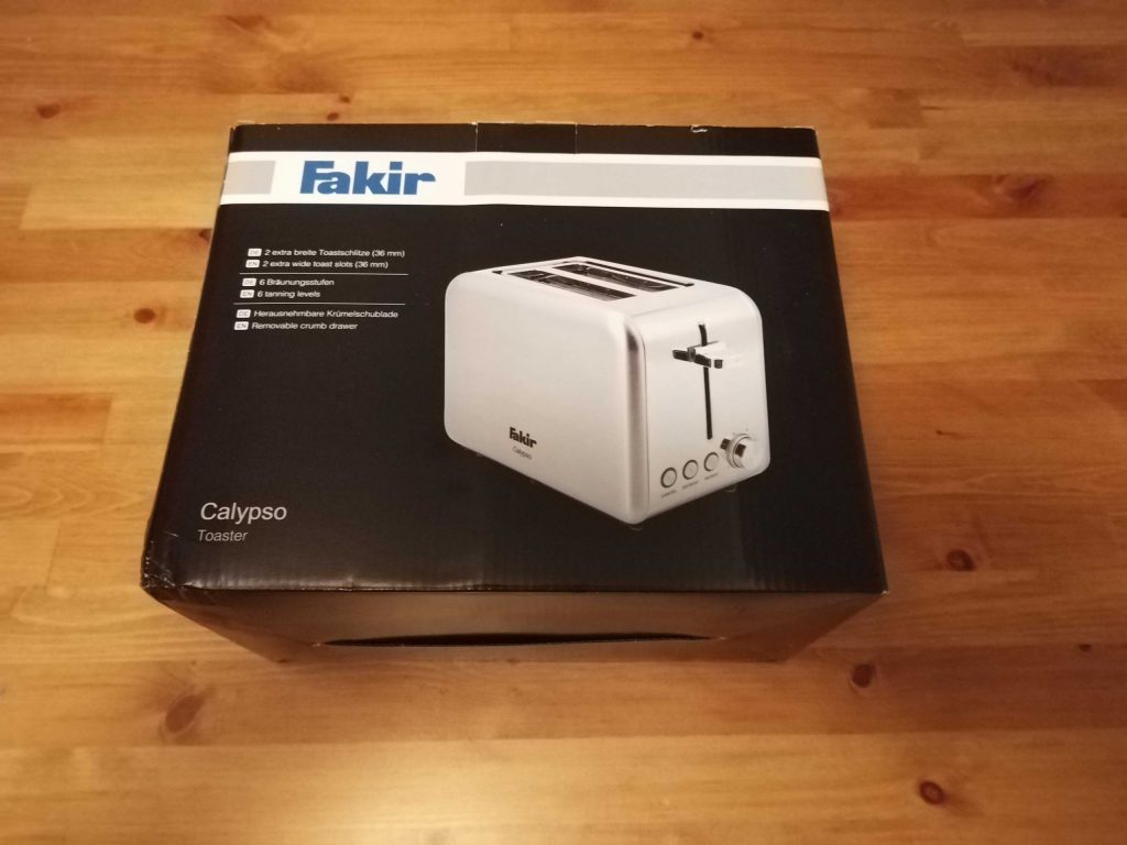 Verpackung des Fakir Calypso Toasters von vorne