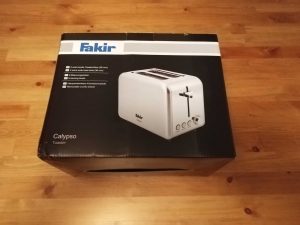 Verpackung des Fakir Calypso Toasters von vorne