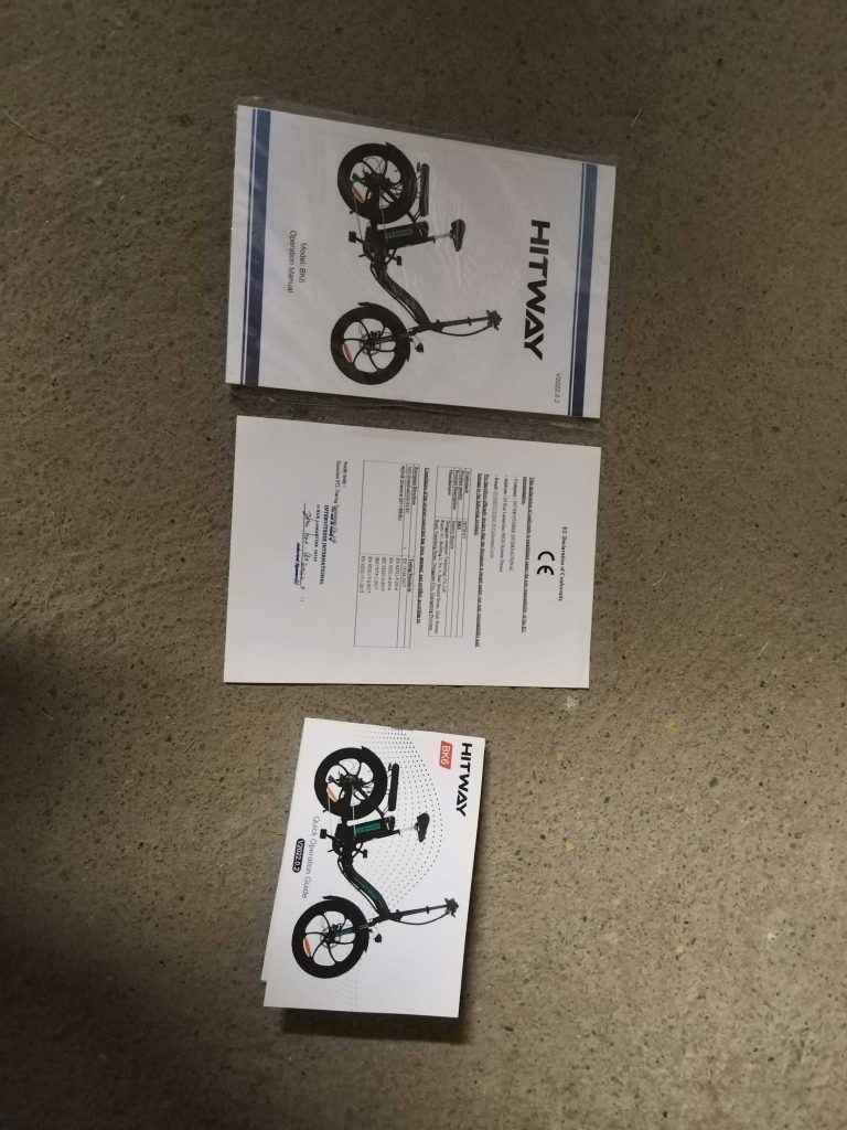 Anleitungen und Garantiekarte des Hitway BK5 E-Bikes