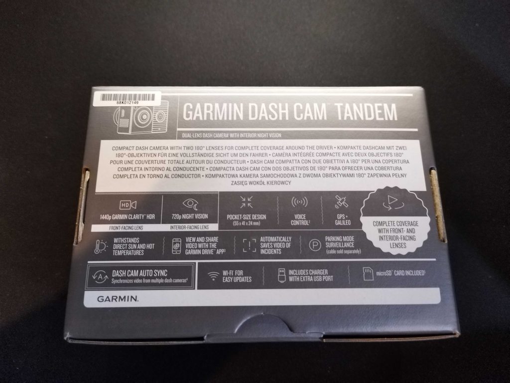 Garmin Tandem DashcamVerpackung von hinten