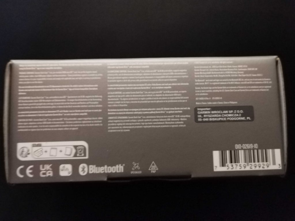 Garmin Dash Cam Live Verpackung von hinten