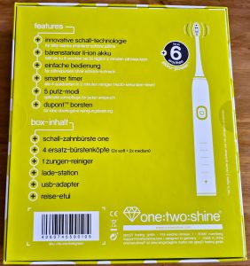 ONETWOSHINE Elektrische Zahnbürste ONE Verpackung Rückseite
