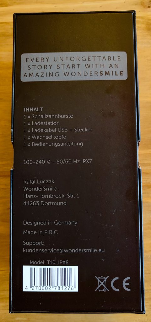 Wondersmile PRO Elektrische Zahnbürste Verpackung Rückseite