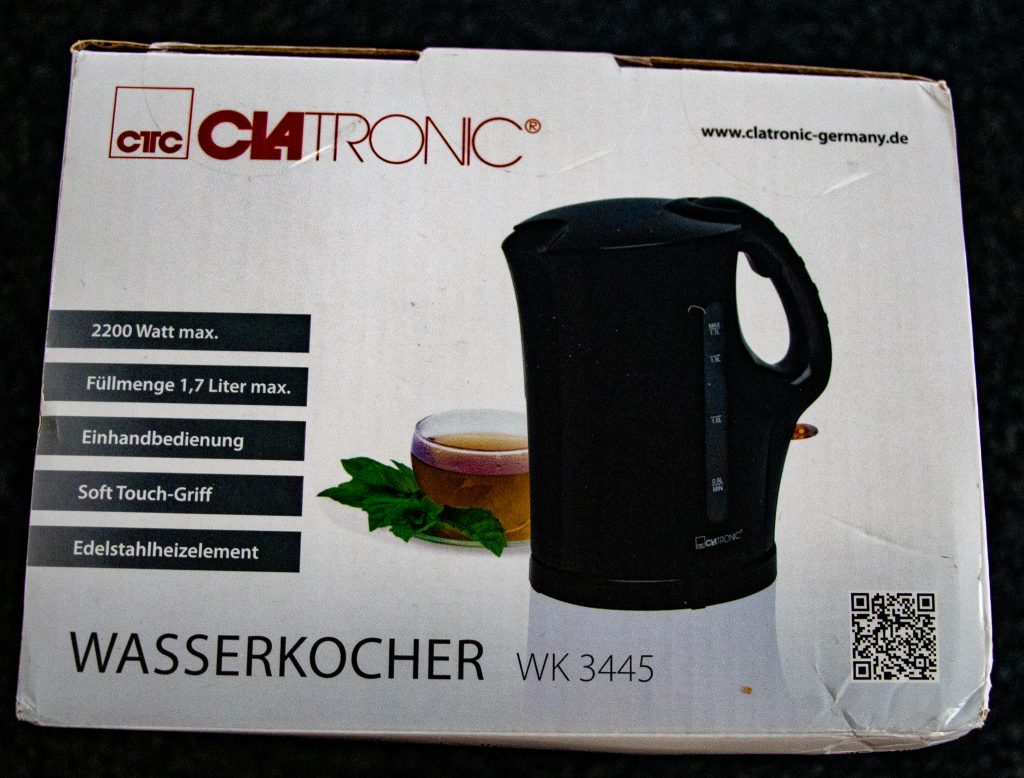 Clatronic WK 3445 Wasserkocher Verpackung Rückseite