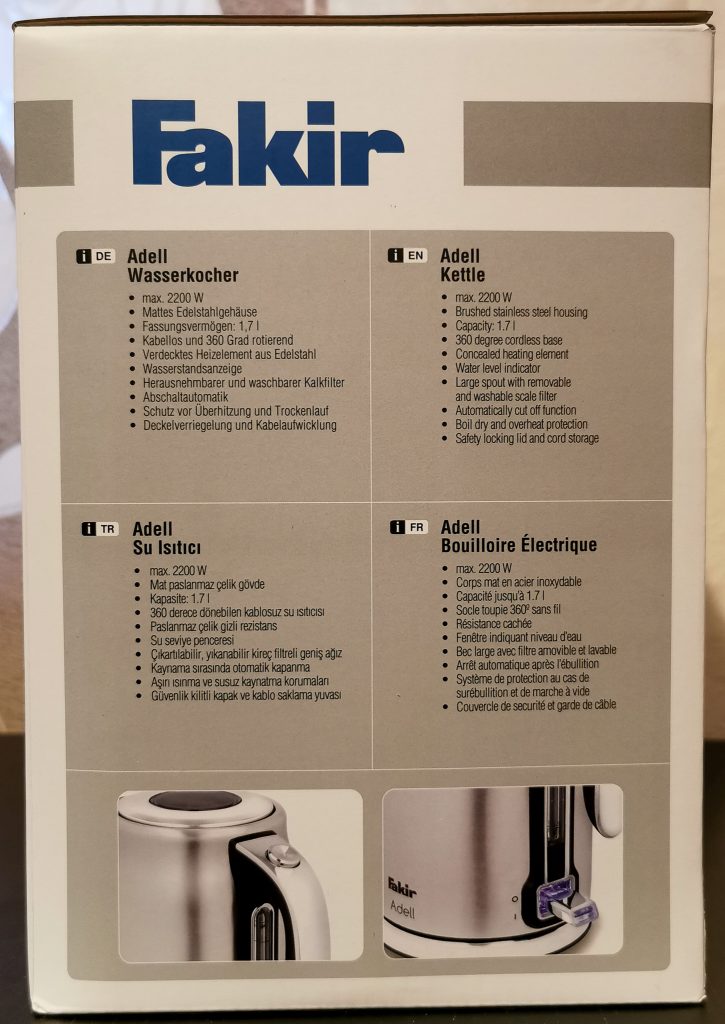 Fakir Adell Wasserkocher Verpackung Seite