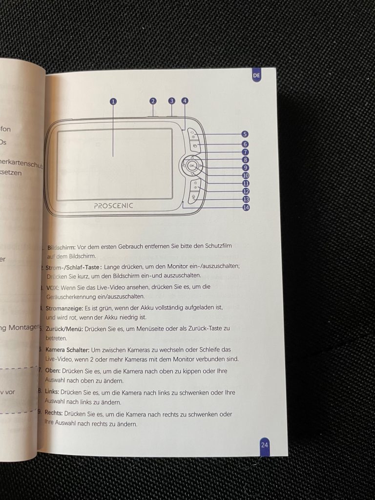 PROSCENIC BM300 Babymonitor Blick in Bedienungsanleitung