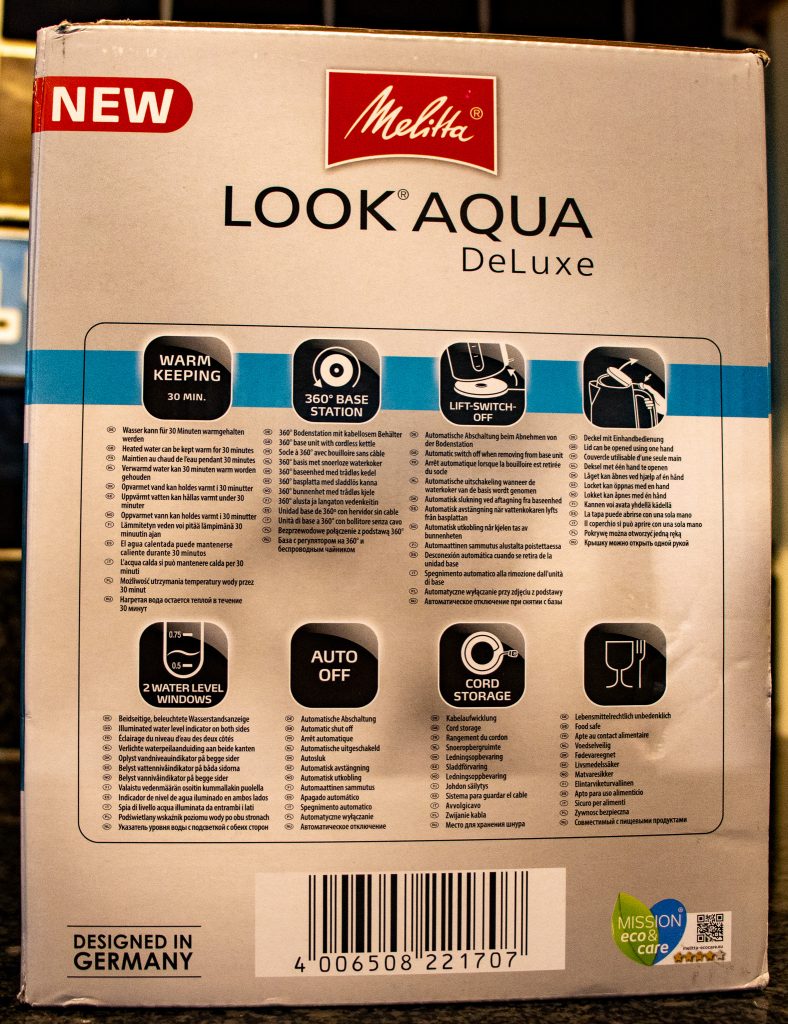 Wasserkocher MELITTA Look Aqua DeLuxe Verpackung Seite