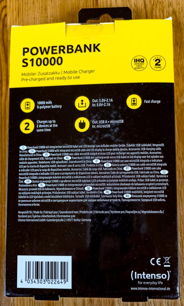Intenso S10000 Powerbank Verpackung hinten