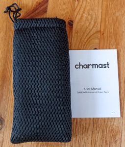 Charmast Powerbank Anleitung und Tasche