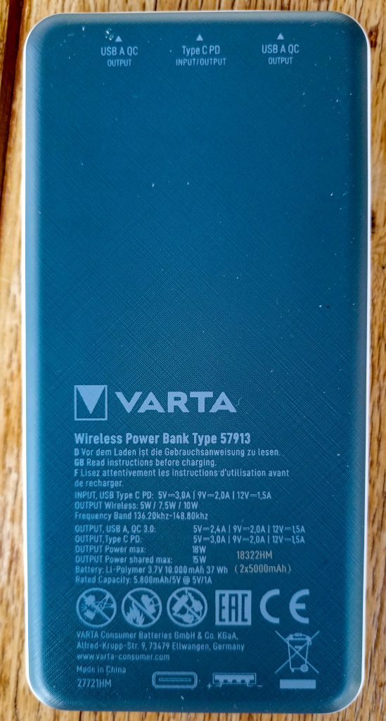 Varta Wireless Powerbank von hinten