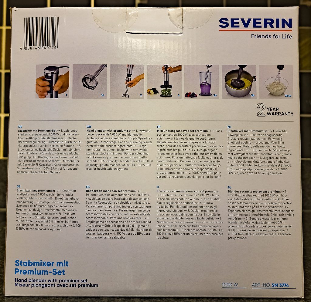 SEVERIN SM 3774 Stabmixer Verpackung hinten