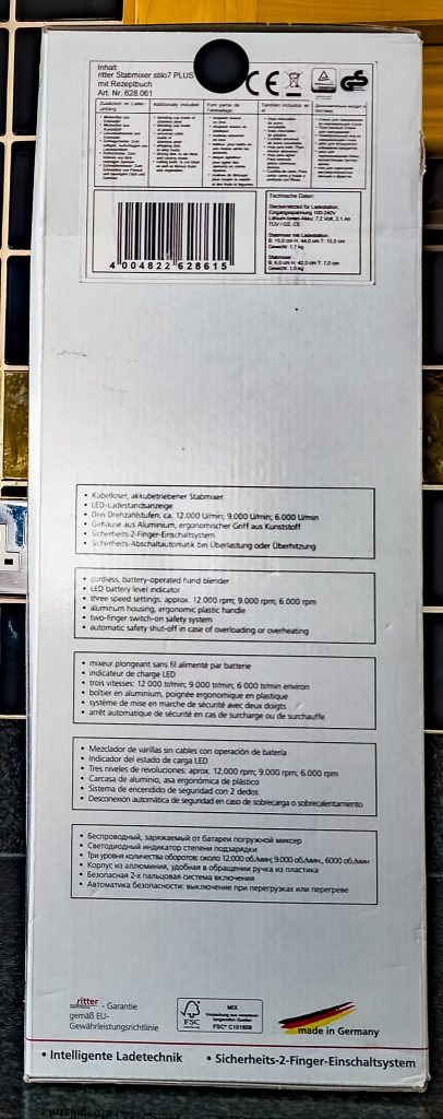 ritter stilo 7 Plus Stabmixer Verpackung hinten
