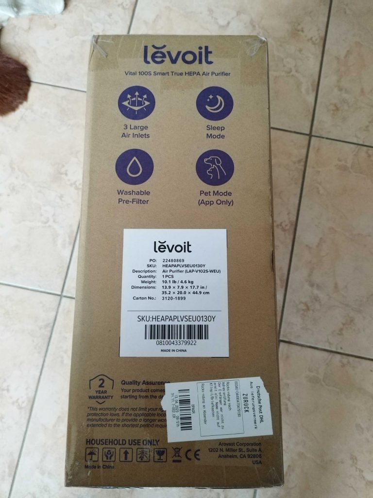 Levoit Vital 100s Smart LuftreiningerVerpackung von der rechten Seite