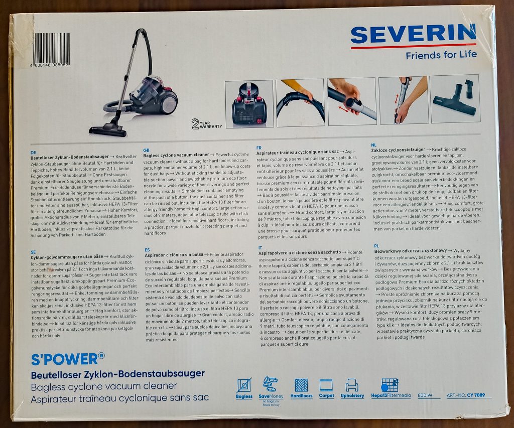 SEVERIN CY 7089 Staubsauger Verpackung Rückseite