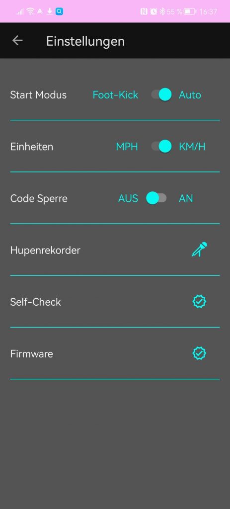 TRITTBRETT-App Einstelluingen