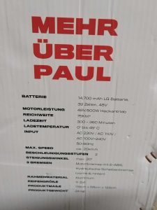 TRITTBRETT Paul Elektro-Scooter technische Details auf der Verpackung