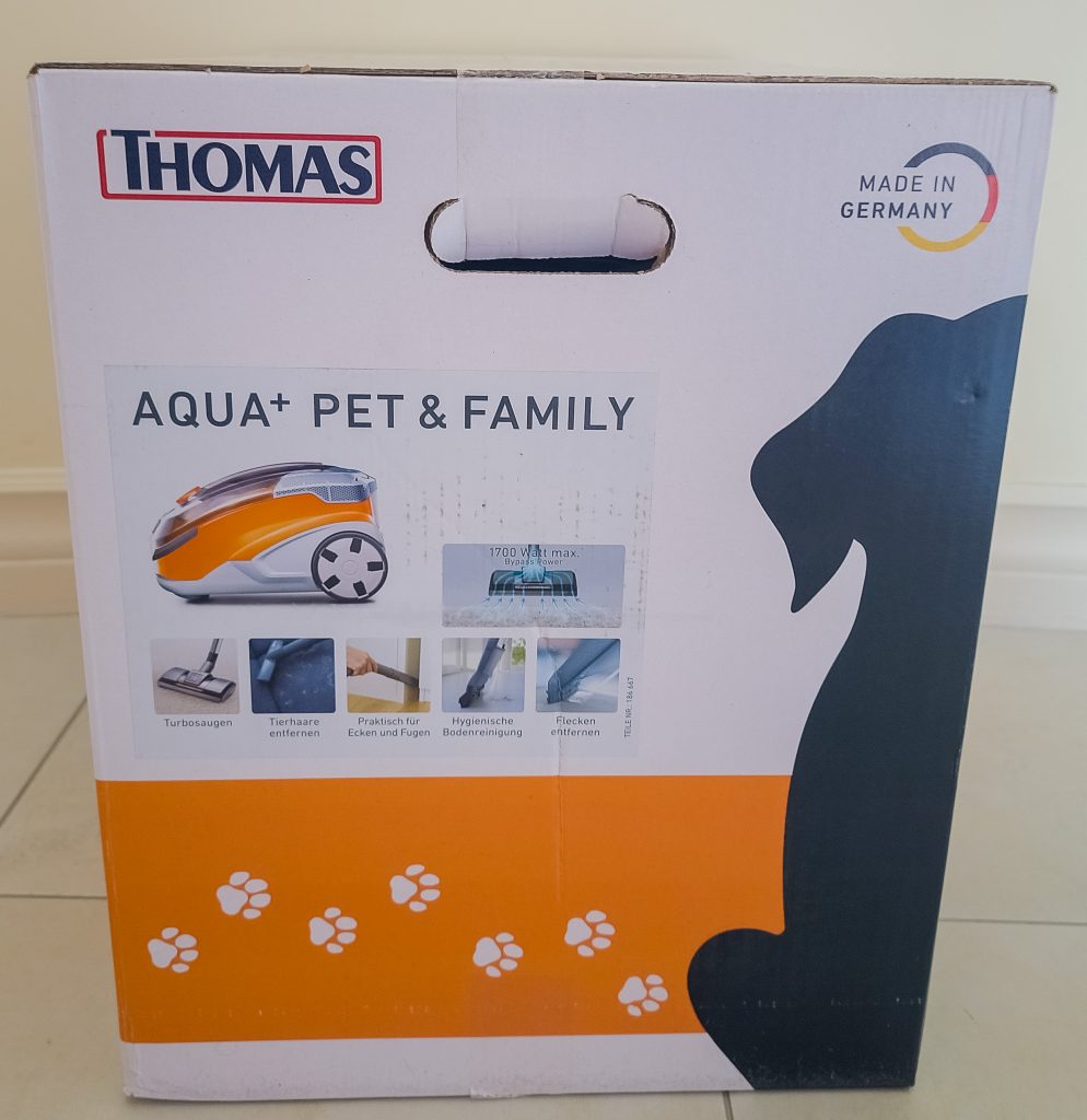 Thomas Pet and Family Aqua+ Staub- und Waschsauger Verpackung von der Seite
