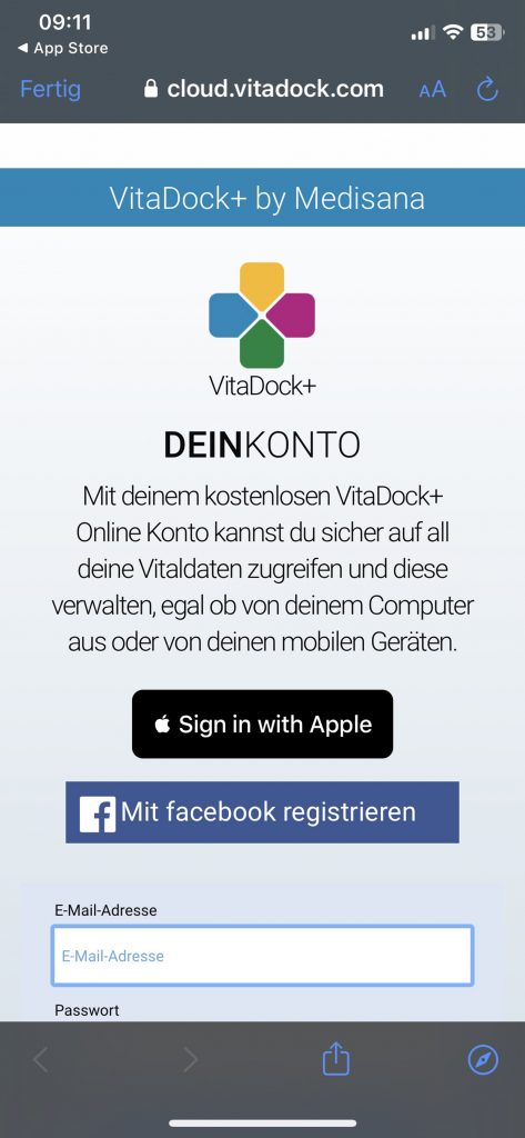Medisana BU 584 Connect BlutdruckmessgerätApp Registrierung 1