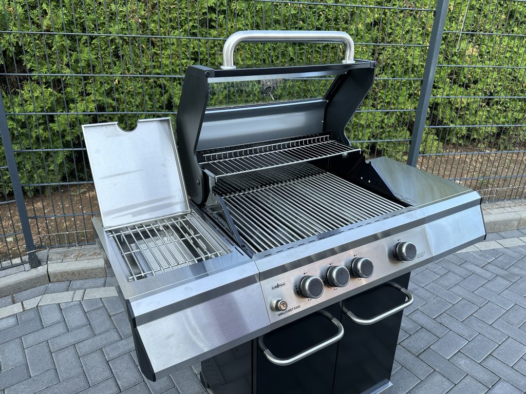 Grillfürst G310E Gasgrill Seitenaischt mit Deckel offen