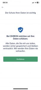 Omron RS7 Intelli IT Blutdruckmessgerät Einrichtung App Datenschutz