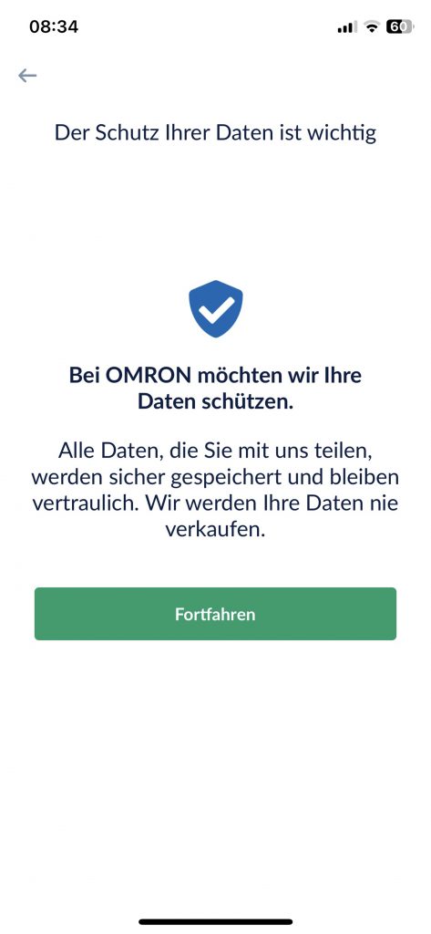 Omron RS7 Intelli IT Blutdruckmessgerät Einrichtung App Datenschutz