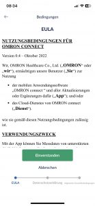 Omron RS7 Intelli IT Blutdruckmessgerät Einrichtung App Eula