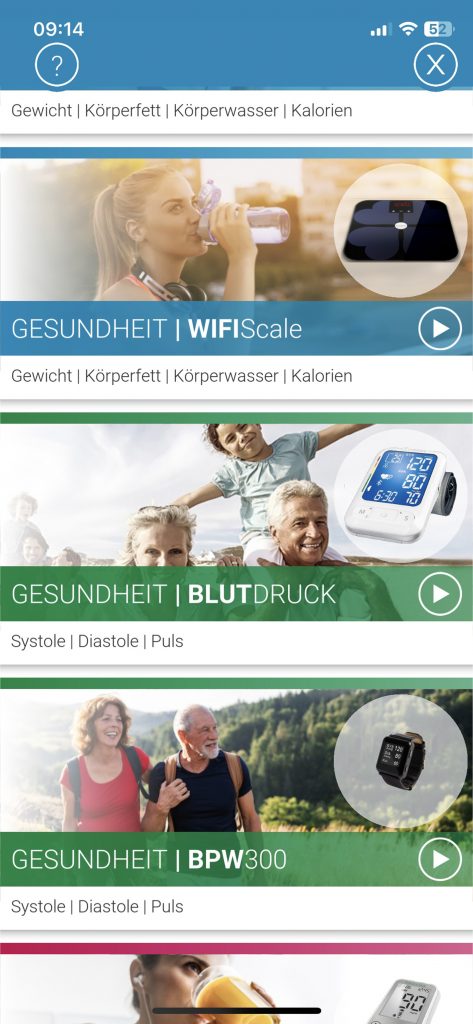 Medisana BU 584 Connect Blutdruckmessgerät App Produktwahl