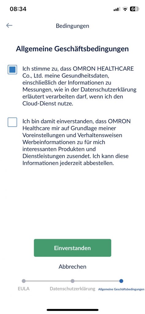 Omron RS7 Intelli IT Blutdruckmessgerät Einrichtung App AGB