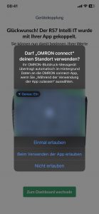 Omron RS7 Intelli IT Blutdruckmessgerät Einrichtung App Standort 2