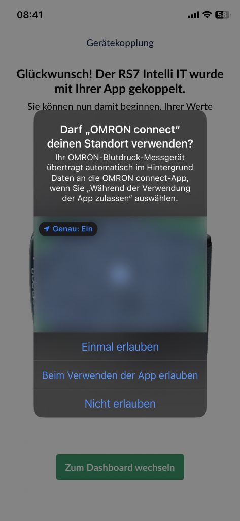 Omron RS7 Intelli IT Blutdruckmessgerät Einrichtung App Standort 2