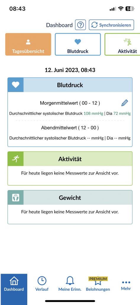 Omron RS7 Intelli IT Blutdruckmessgerät App Startbildschirm