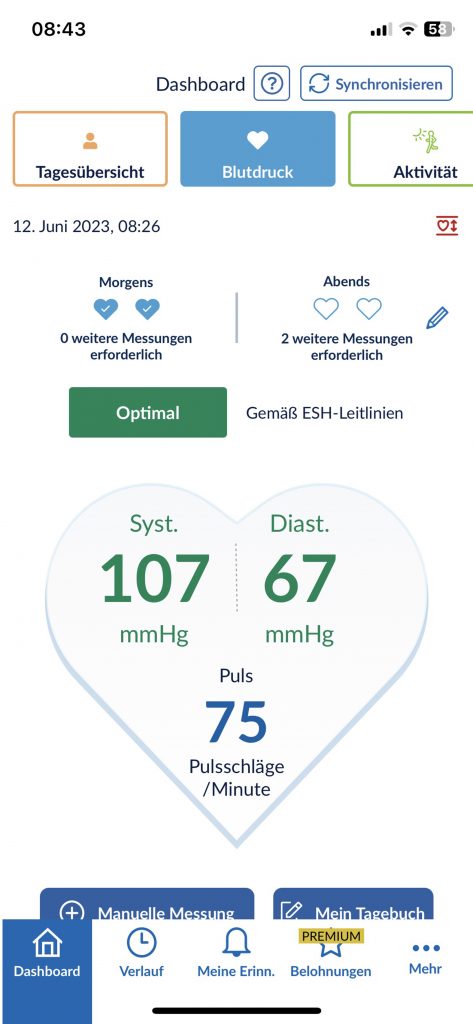 Omron RS7 Intelli IT Blutdruckmessgerät App Messwerte