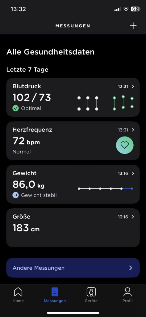 Withings BPM Connect Blutdruckmessgerät App Messwerte 1