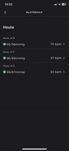 Withings BPM Core Blutdruckmessgerät App Werte letzte drei Messungen