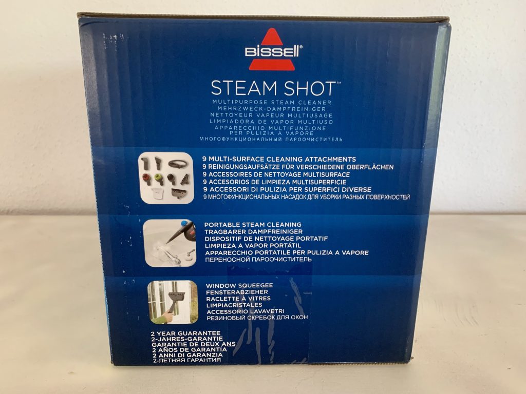 Bissell 2635J SteamShot Titanium Handdampfreiniger Verpackung von linker Seite