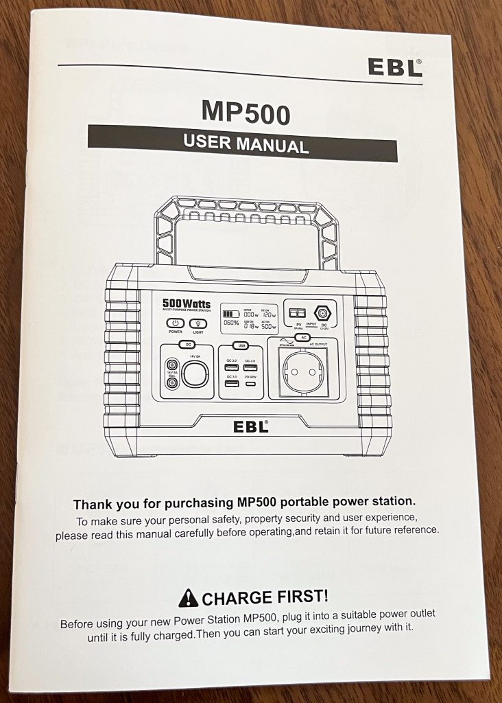 EBL Voyager 500 Powerstation Bedienungsanleitung