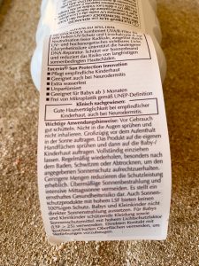 EUCERIN Sensitive Protect Kids Sun Spray 50+ Sonnencreme Inhaltsstoffe Nahansicht