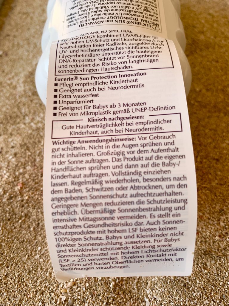 EUCERIN Sensitive Protect Kids Sun Spray 50+ Sonnencreme Inhaltsstoffe Nahansicht