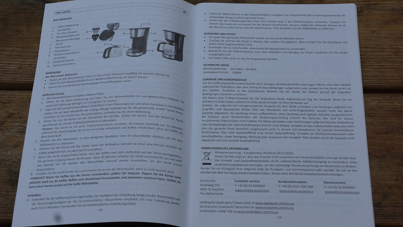 Emerio Kaffeemaschine Gebrauchsanweisung deutsch