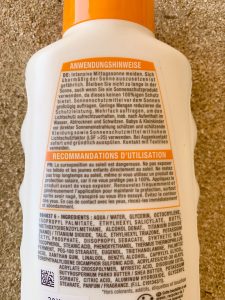 GARNIER AMBRE SOLAIRE Hydra 24h Sonnencreme Rückseite Nahaufnahme