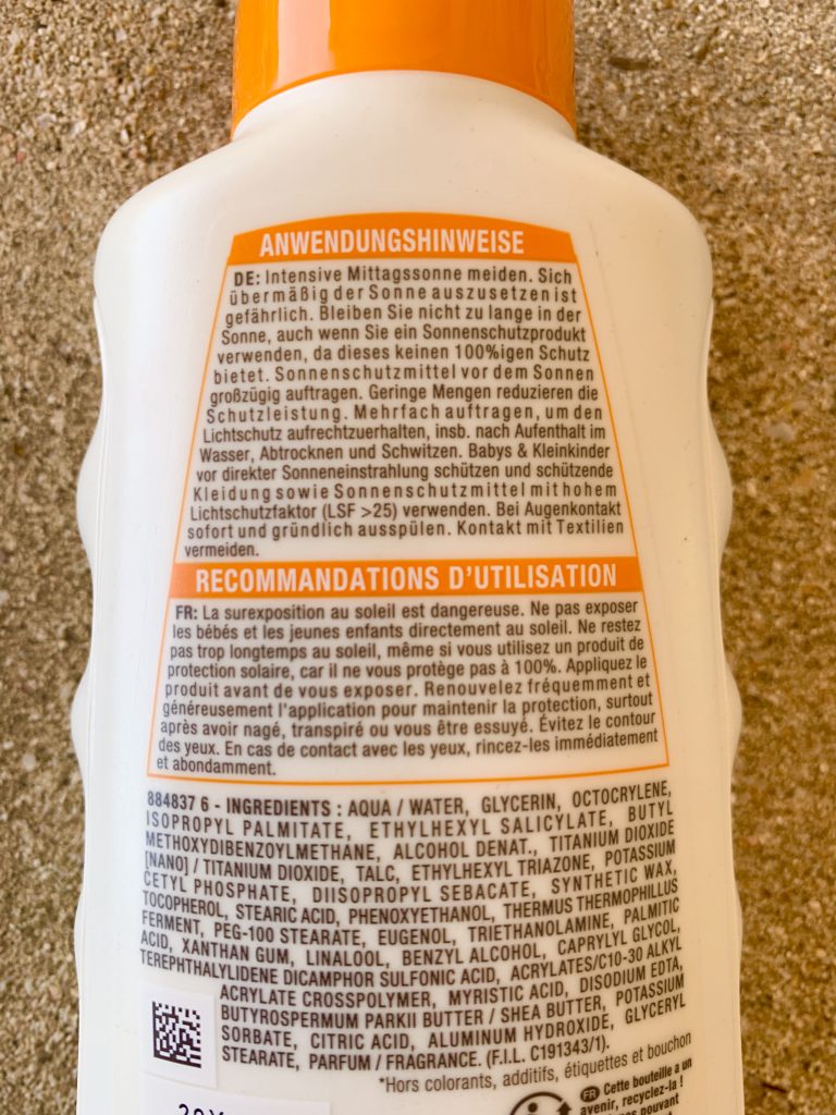 GARNIER AMBRE SOLAIRE Hydra 24h Sonnencreme Rückseite Nahaufnahme